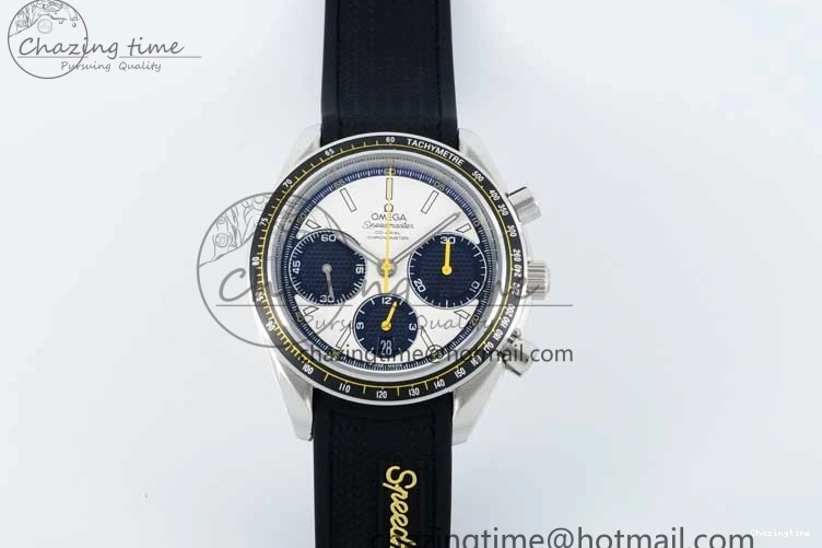 0706 TopPick Speedmaster Racing Master SS HKF Best Edition White Black Dial on Black Rubber Strap A 7813
